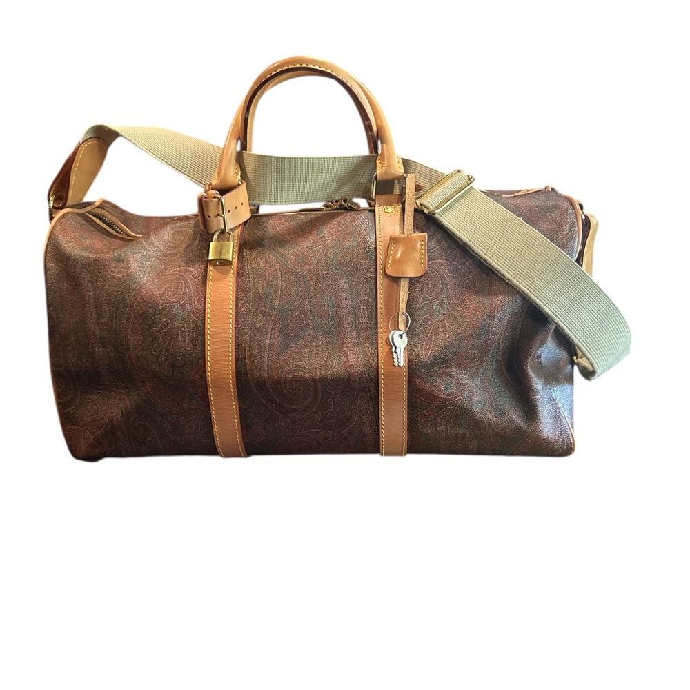 Etro Boston Bag With, Luggage Tag, Lock, and 2 Keys, EUC and Crossbody Strap - Picture 3 of 11